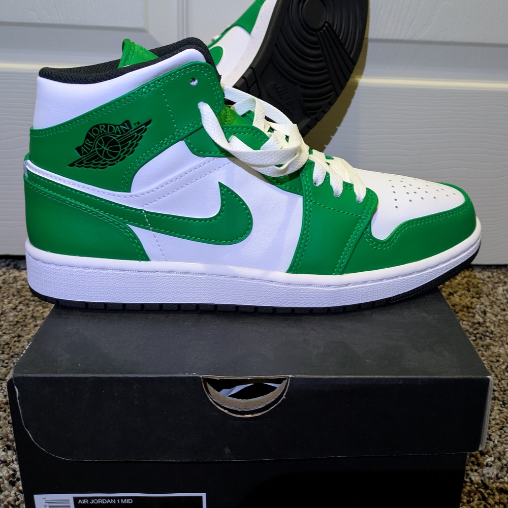 Nike Air Jordan 1 Mid Green/White Men's Shoes